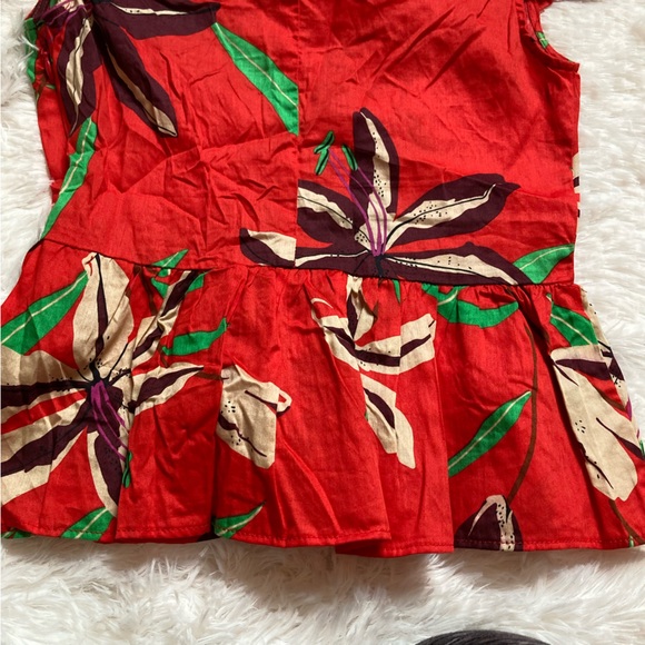 Zara red floral off shoulder cropped ruffle shirt - Picture 9 of 14